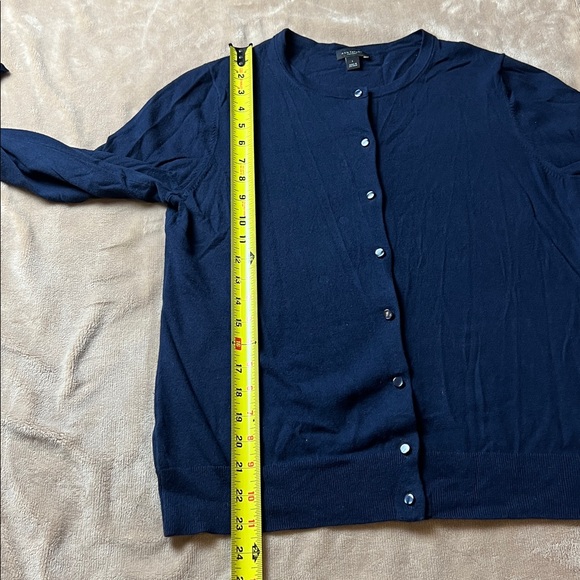 ANN TAYLOR Cotton Navy Blue Crewneck Button Up Lightweight Cardigan - Size L - Picture 12 of 12